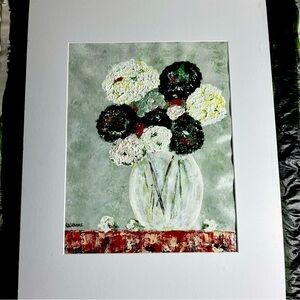 Original Artwork Acrylic’s on Canvas Sheet Green Carnations Impressionism